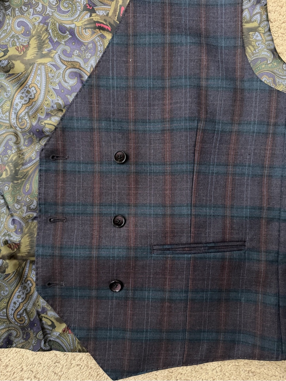 Men’s New Tayion Wine Red Plaid dress vest - Picture 5 of 5